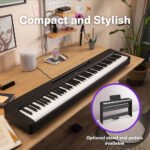 Side view of Yamaha P-145BT digital piano in living room